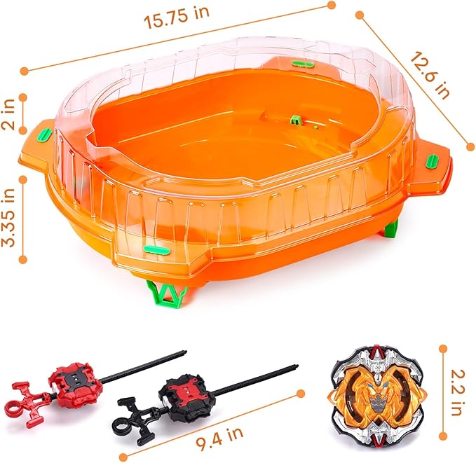 COCOFOX Burst Set, 12 Battling Tops 3 Launcher and 1 Stadium, Toys for 6 Year Old Boys & Girls & Up (Amazon Exclusive) Orange
