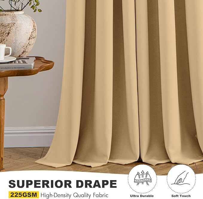 MIULEE Blackout Curtains for Bedroom 2 Panels 40 x 54 Inch Long Gold | Thermal Insulated, Living Room Darkening Grommet Drapes, Noise Reducing, Light Blocking Window Treatments
