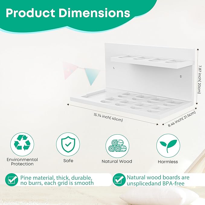 PHOENANCEE Floating Shelves for Little Tikes Story Dream Machine,Wall Shelf for Little Tikes Projector Books Audio Play Character Storage Tray Organizer for Toddlers and Kids Girls Boys,Pine(White)