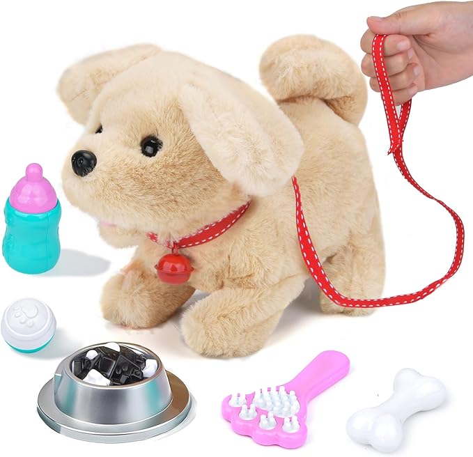 Electric Interactive Dog Plush Golden Retriever Toy Puppy Plush Pet Dog-Walking,Barking,Tail Wagging Interactive Companion Animal Toys School Prize Birthday for Kids Toddler Boys Girls