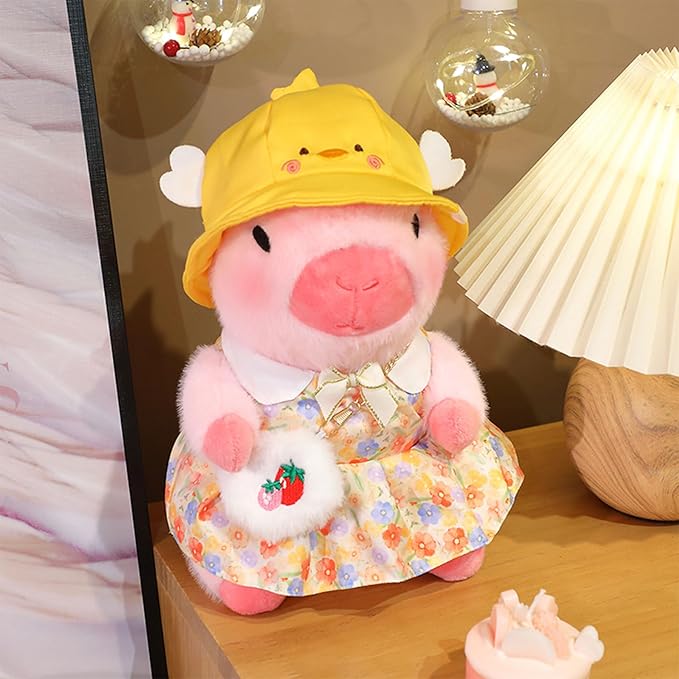 Capybara Plush with 9 pcs Clothes & Accessories, 10.2 in Cute Capybara Stuffed Animal Plush Toys, Dress Up Cute Plushies for Girls/Boys (Pink)