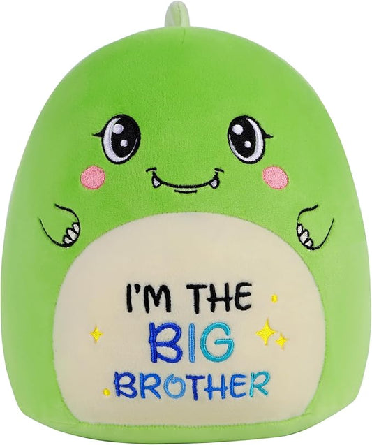 Big Brother Dinosaur Stuffed Animals: 9-Inch Cute Green Dinosaur Plush Toys, I’m The Big Brother Plushie Pillows, New Sibling Gifts for Boys Baby Shower Present
