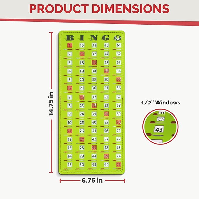 MR CHIPS Jam-Proof Finger Tip Master Bingo Card with Sliding Windows Large Cardboard Calling Cards Green Style