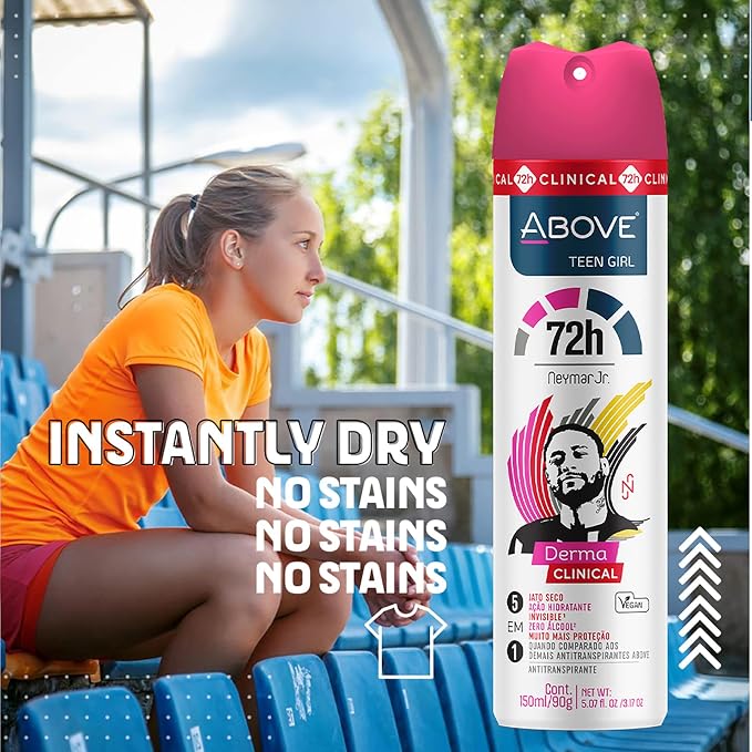 ABOVE 72 Hours Derma Clinical Antiperspirant Deodorant, Neymar Jr Teen Girl, 3.17 oz - Deodorant for Teens - Red Fruits and Vanilla Notes - Dry Spray