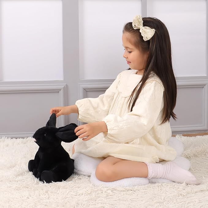 Apricot Lamb Toys Plush Bunny Rabbit Stuffed Animal with Fluffy Soft Ears (Black, Small-8")