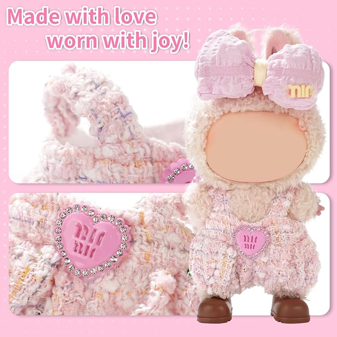 Cute Clothes for Doll Design Outfit Blind Mystery Box Accessories Mini La Boo-Boo Blah Bu Bu BuLafufu Ropa Plush Toy Stuff Dress Overalls Pajamas Hoodie Pink