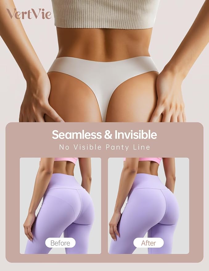 Vertvie Seamless Thongs for Women No Show Thong Panty Liners Invisible Workout Panties Sexy Breathable G-String Underwear
