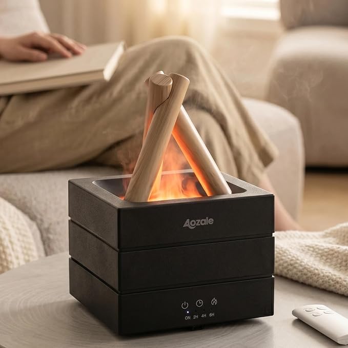 Campfire Flame Fire Diffuser, Bonfire Aromatherapy Essential Oil Diffuser, 280ML Ultrasonic Mist Humidifier with Remote, 7-Color LED, Timer, Auto Shut-Off for Bedroom, Office, Yoga, Gifts