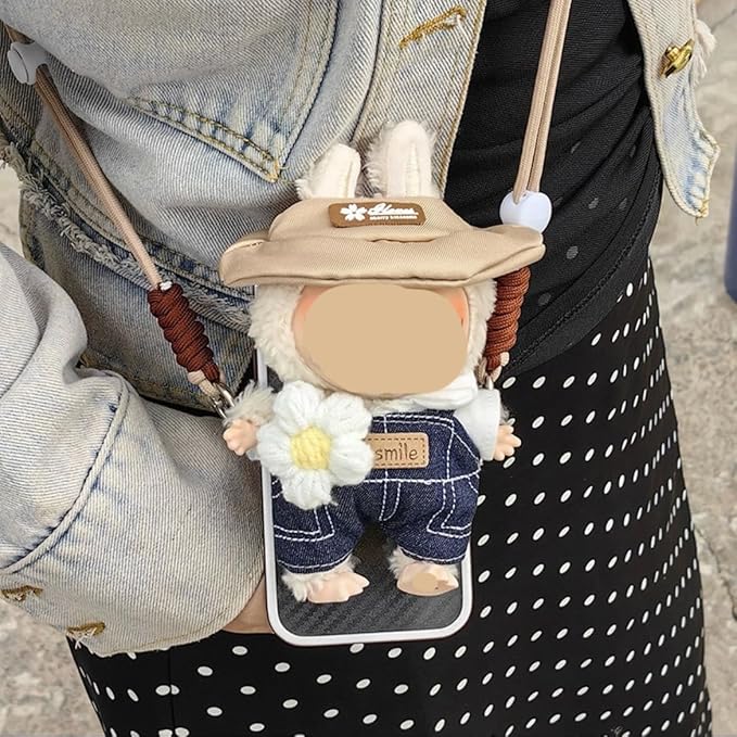 Clothes for LABUBU, Hat & Overalls Set for 17/15cm Accessories Suit, Cute Clothes for Dress up Unique Style (Blue Flower)