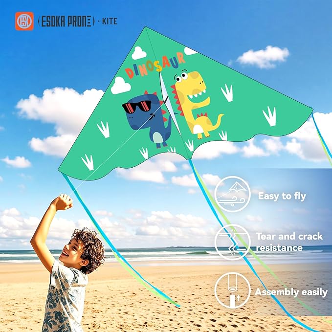 2 Piece Set Dinosaur Kites, Easy to Fly for Beginner, Perfect Kite for Kids and Adults, for Beach and Park, Kids Kite and Adult Kites for Outdoor Games & Activity. (Dinosaur, 2)