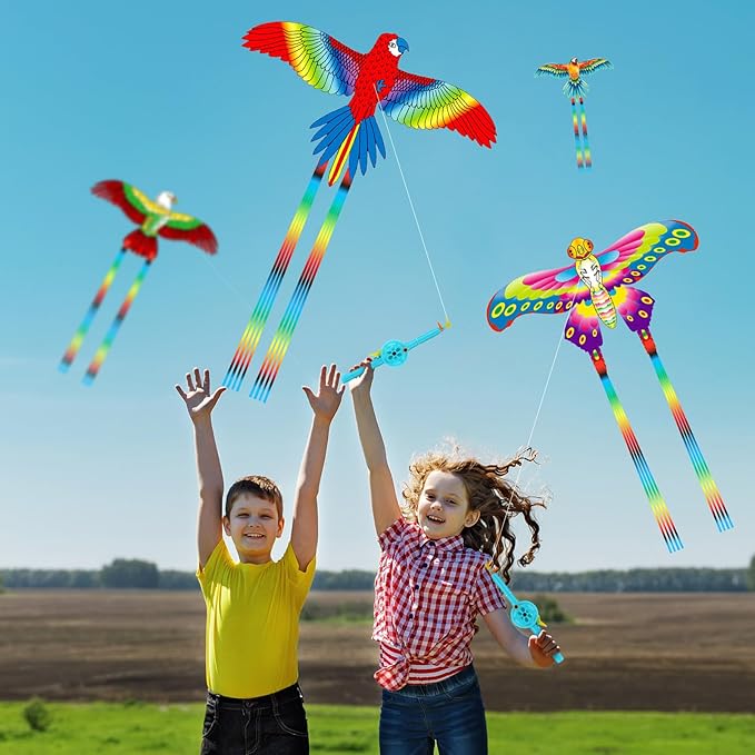 VioraWhite 10 Pcs Fishing Rod Kite for Kids, Vivid Butterfly Swallow Parrot, Easy to Fly, Swallows, Bald Eagles, Magpies Kites for Family Adults Spring Outdoor Beach