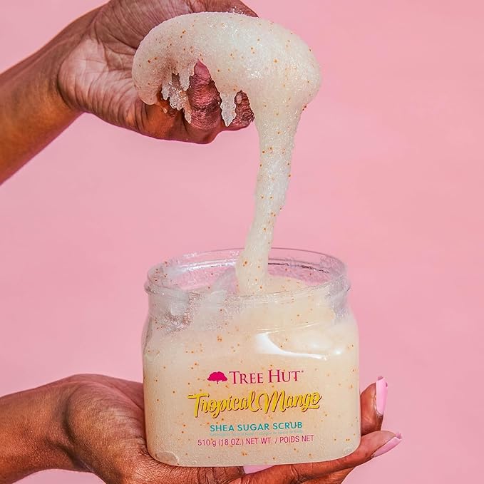 Tree Hut Tropical Mango Shea Sugar Scrub, Mothers Day Gifts, Exfoliating, Hydrating & Moisturizing Body Scrub with Shea Butter & Nourishing Essential Oils, Smooth & Soften Skin, 18 oz