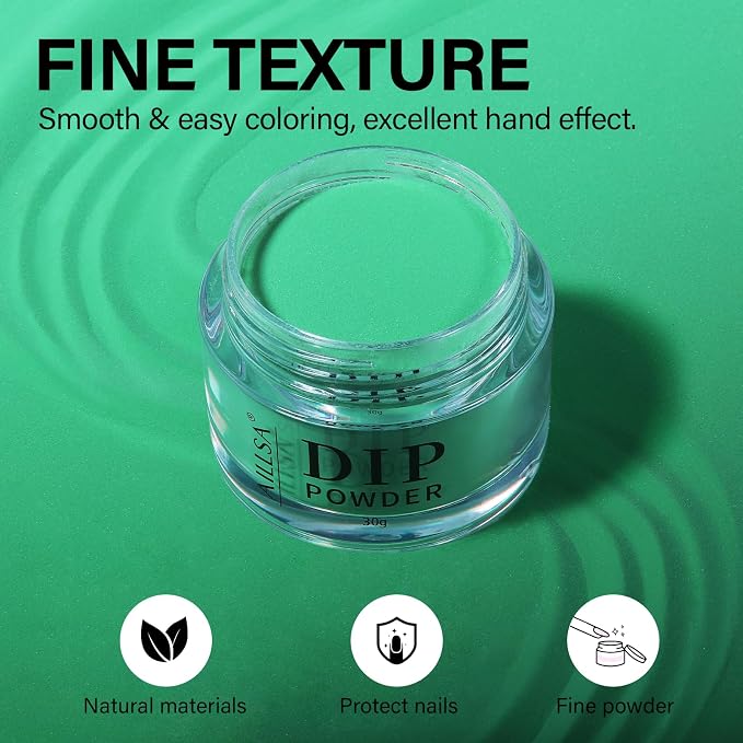 AILLSA Valentine's Day Dip Powder Emerald Green Color | Nail Dipping Powder Fall Winter Gel Dip Powder for DIY Manicure Salon at Home Easy to Use Nail Dip Powder (1 Oz)