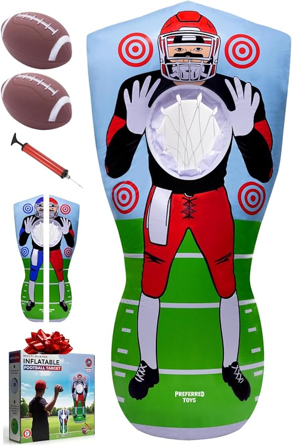 Inflatable Football Target - Double-Sided Toss Training Game with Mini Footballs - Fun Kids Throwing Football Games for Indoors, Outdoors, Birthdays, Camping, Beach - 65 Inch