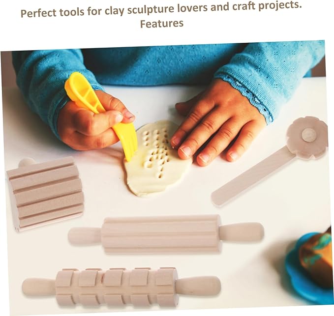 Garneck 12Pcs Wooden Clay Tools Set for Kids: Dough Rolling Modeling Accessories Pottery Sculpting Kit Modeling Accessories for Early Education Art Craft Activity Home School