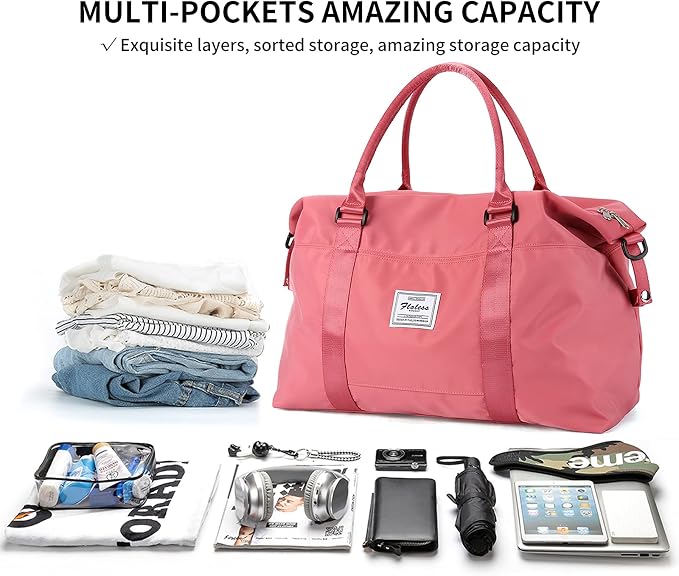 Travel Duffel Bag, Carry On Overnight Weekender Bags for Women | Travel Bag with Wet Pocket & Trolley Sleeve, For Spirit Airlines 18x14x8 Personal Item Bag