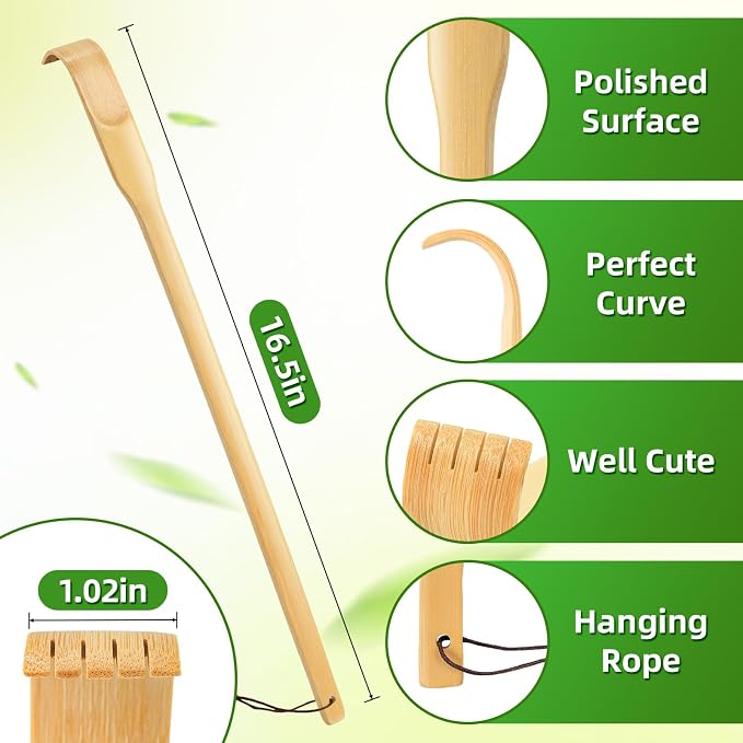 Back Scratcher, Bamboo Wood Back Scratcher Massager, 16.5" Long Self-Massager Provide Instant Relief from Itching, Good Practical and Novel Gifts for Friends and Family.