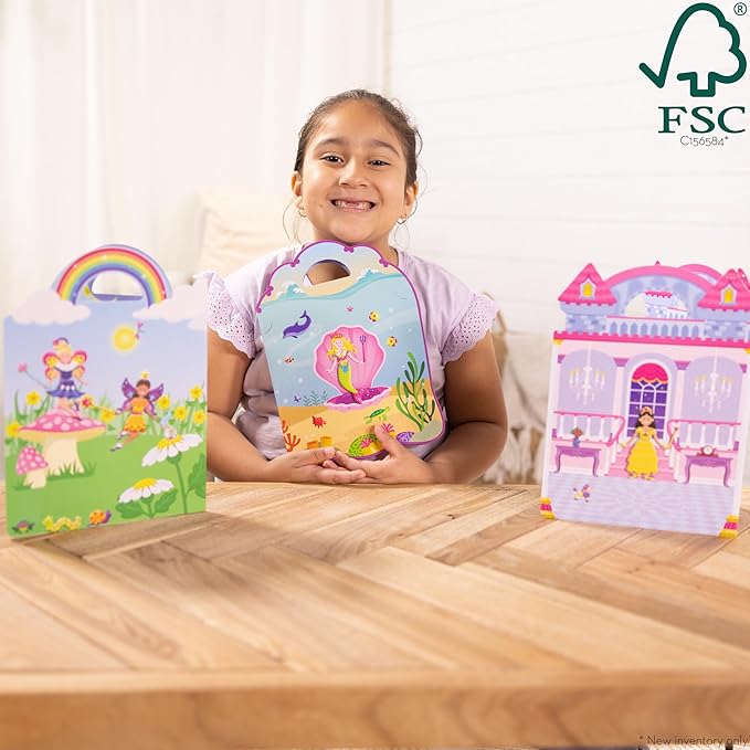 Melissa & Doug Puffy Sticker Activity Books Set: Princess, Mermaid, Fairy - 180+ Reusable Stickers - FSC Certified