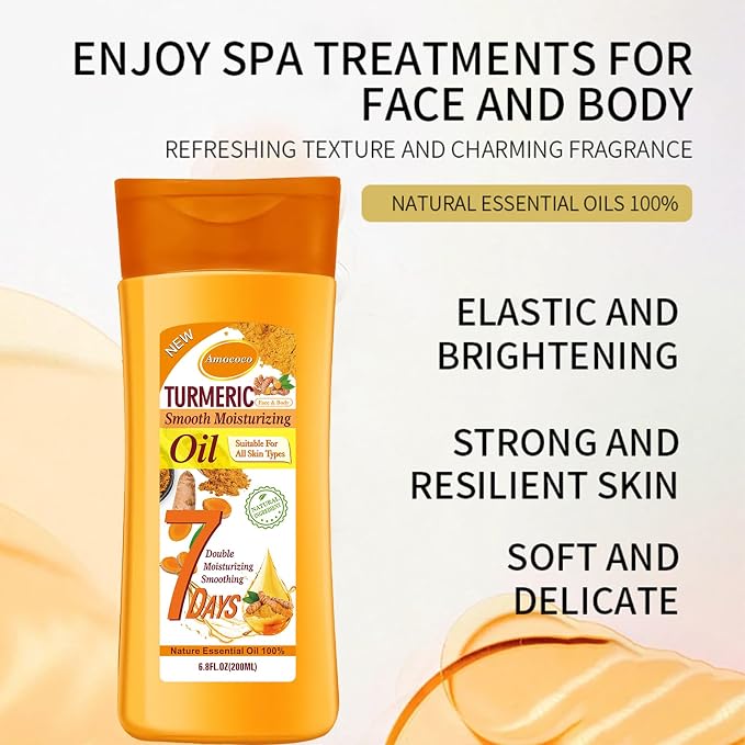 2 Packs Turmeric Oil, Natural Moisturizing Nourishing for Face and Body, Vitamin E Body Oil, Anti-aging, Wrinkle Skincare Essential oil for All Skin Types, 6.8 fl oz*2