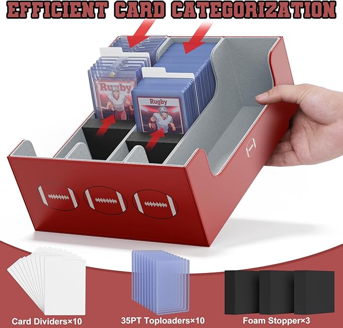 Mlikero Football Card Storage Box, Trading Card Storage Box Oversized Fits Toploaders, Magnetic Closure Sports Card Case for Football Cards 2026 (Holds 500+ Toploaders)