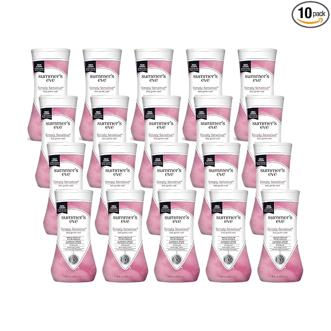 Summer's Eve Simply Sensitive Feminine Cleansing Wash, Sensitive Skin Daily Intimate Wash, Removes Odor, pH Balanced, Hypoallergenic, 9 Ounce (Pack of 10)