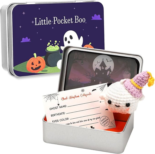 Little Pocket Boo, Cute Mini Boo in Tin Box, Adopt a Ghost, Travel Buddy, Halloween Spooky Gift for Friends, Coworkers, Ghost Lovers