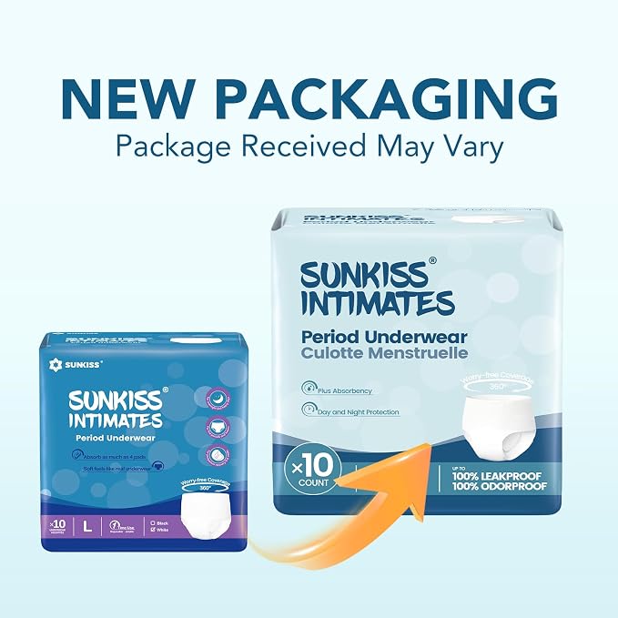 Disposable Period Underwear for Women with Heavy Flow, Low-Rise Unscented Postpartum Essentials, White, XLarge, 10 Count