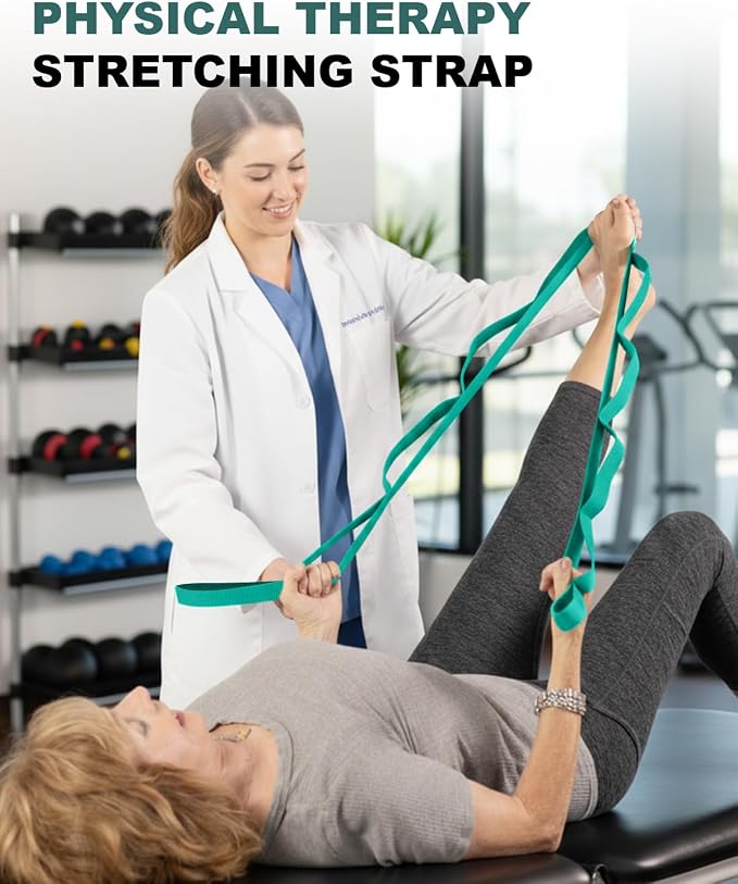 Trideer Non-Elastic Stretching Strap with Loops for Physical Therapy & Rehab, Knee Hip Leg ROM Post-Surgery, Yoga Strap for Stretching, Leg Lifter Strap Mobility Aid, Hamstring Calf Back