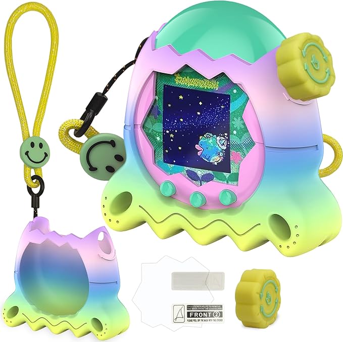 Silicone Case for Tamagotchi Paradise with Button Cap, Protective Cover with Screen Protector and Lanyard for Tamagotchi Paradise Pet Accessories (Rainbow)