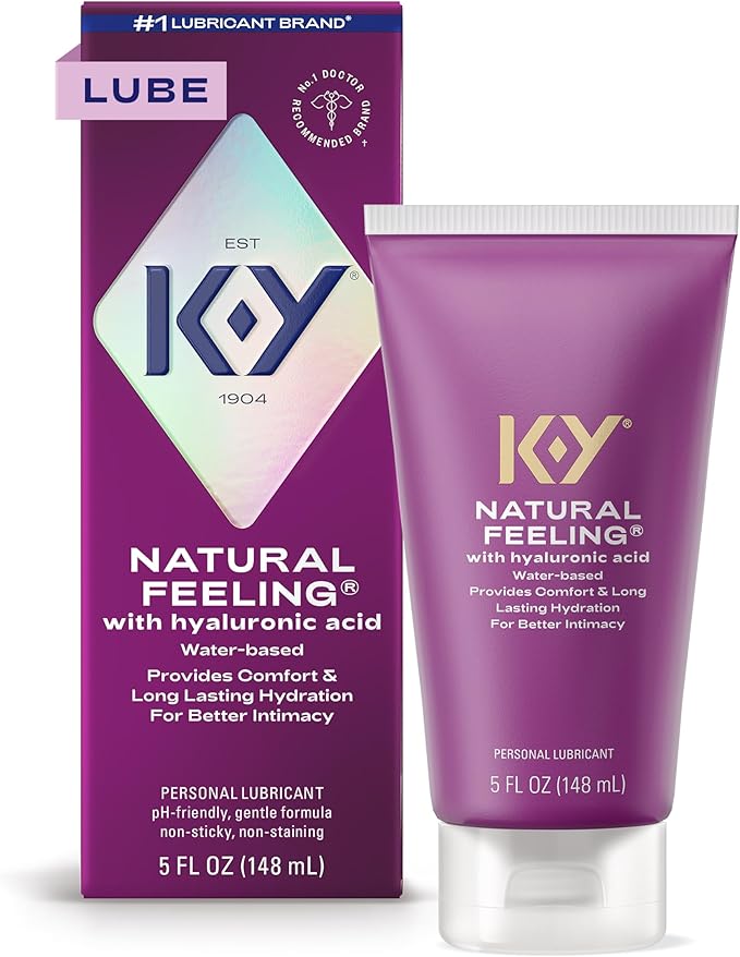 K-Y Natural Feeling with Hyaluronic Acid, Water Based Lube for Sex, Anal & Sex Toy, Non-Sticky & pH-Friendly Personal Lubricant, Condom-Friendly, Travel Size Lube, 5 Fl Oz