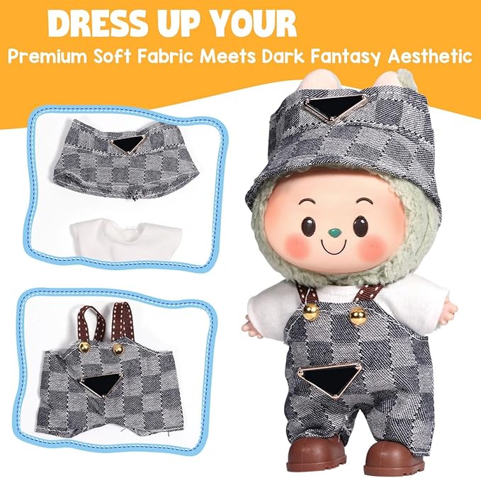 AICase for 17cm Doll Clothes/Outfit,Clothes Set for 17cm Doll,3 Piece Set Hat Clothing,Boys and Girls Stylish Adorable Dolls Clothes Accessories_Grey