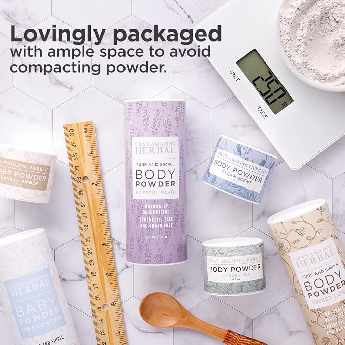 Talc Free Body Dusting Powder for Women, Lavender Clary Sage Vetiver Essential Oils, Cornstarch Free Arrowroot Talcum Powder, Waxing Bath Sugaring Powder, Ora’s Amazing Herbal, Blissful Earth 2.5 oz