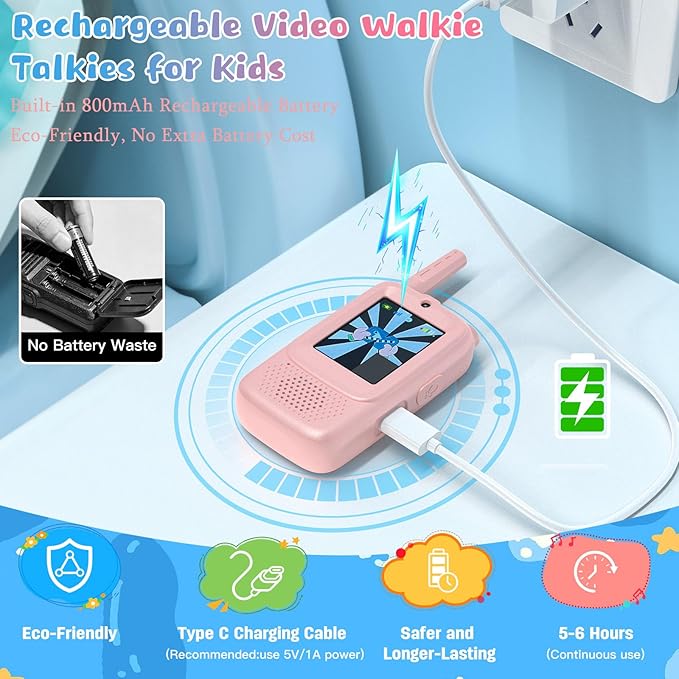 ZealSound Video Walkie Talkies for Age 3-12 Boys Girls, 2 Pack Walkie Talkies with Screen, Voice Effects, Indoor Outdoor Toys for Family Games, Camping, Hiking, Christmas Birthday Gifts (Blue/Pink)