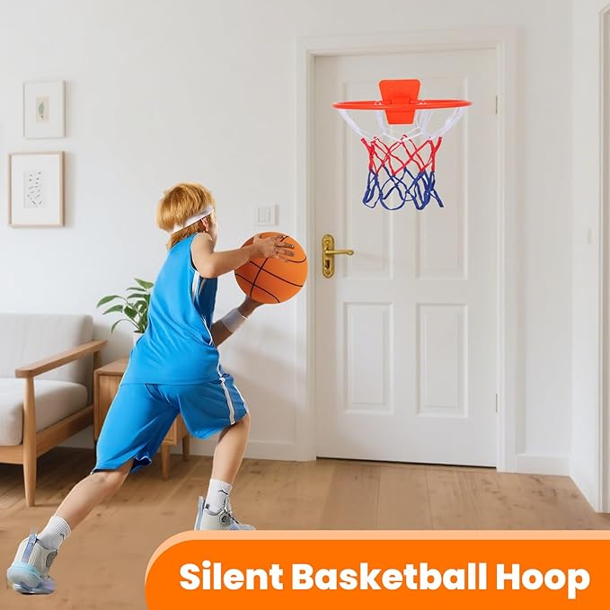 Silent Basketball Hoop Indoor Wall Mount, Foldable No-Drill Large Basketball Hoop for Bedroom, Office & Home(No Ball Included) – Large, Space-Saving Design,Compatible with Size 7 Ball