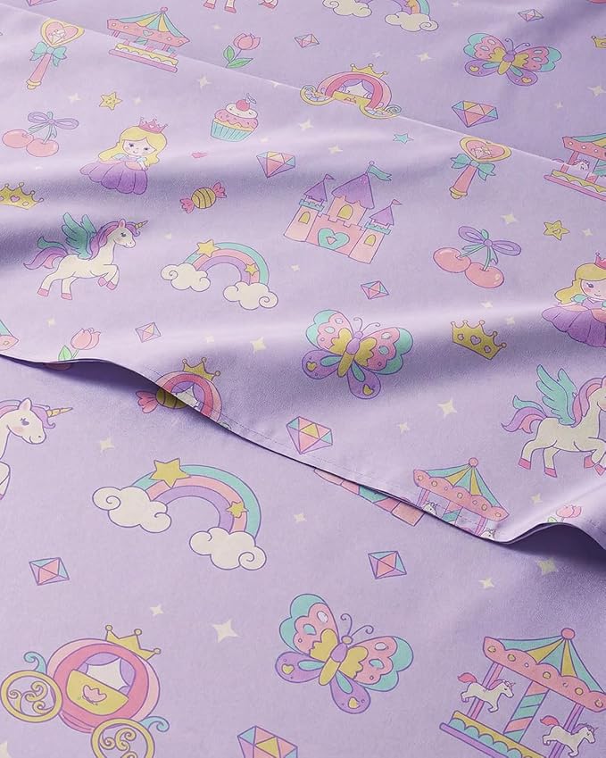 CGK Unlimited Kids Princess Dreamland Twin 3 Piece Sheet Set - Boys, Girls, Teens, Toddler - Easy Fit Deep Pockets - Soft, Cooling & Breathable Sheets - Cozy, Fade & Wrinkle Free - Machine Washable