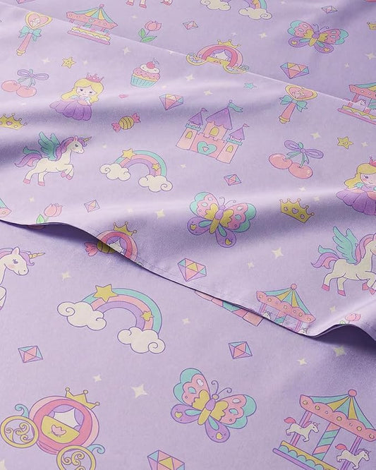 CGK Unlimited Kids Princess Dreamland Full 4 Piece Sheet Set - Boys, Girls, Teens, Toddler - Easy Fit Deep Pockets - Soft, Cooling & Breathable Sheets - Cozy, Fade & Wrinkle Free - Machine Washable