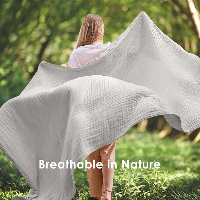 EMME Muslin Blankets for Adults Throw Blanket for Couch Breathable Gauze Soft Lightweight Airy Light Grey Twin XL 66" x 90"