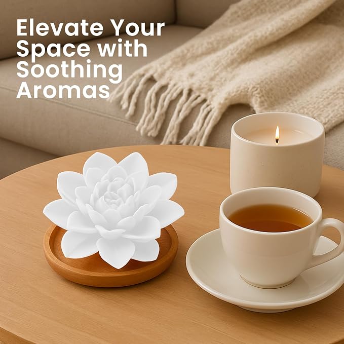 Aroma Diffuser Diatomite Peony Flower Essential Oil Diffuser with Aromatherapy Fragrant Oil for Home, Room Decor Fig Fragrance 10 ML (Diatomite Peony Flower (White))