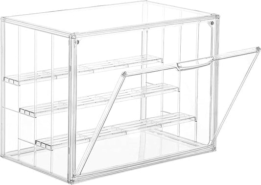 Attelite Acrylic Display Case,Upgrade 4 Tiers Clear Display Case with 3 Adjustable divider, Stackable Large Storage Box with Magnetic Door for Collectibles Action Figures