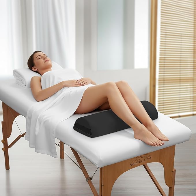 Saloniture Jumbo Half Round Massage Table Bolster Under-Knee Pillow Pad - 26 x 9 x 4.5 Inch - Black