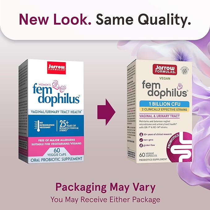 Jarrow Formulas Fem-Dophilus Probiotics 1 Billion CFU with 2 Science-Backed Strains, Dietary Suppl for Vaginal and Urinary Tract Supp,60 Veggie Caps,Up to a 60 Day Supply, Shelf-Stable,12 Packs