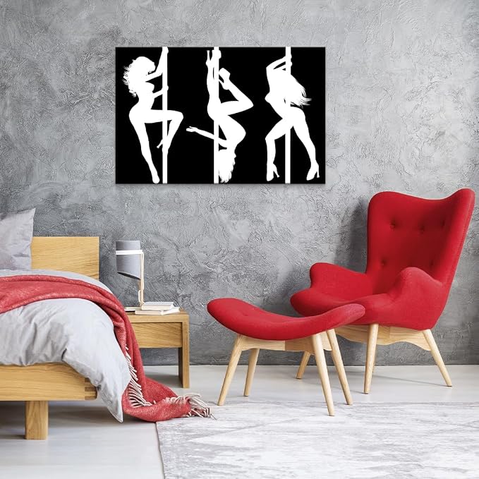 Yeesjoee Modern Sexy Pole Dancer Canvas Wall Art, Black White Silhouette Abstract Woman Dance Dynamic Painting, Strength & Elegance Prints Pictures Decor for Living Room Bedroom Gym, 24x36 in Framed