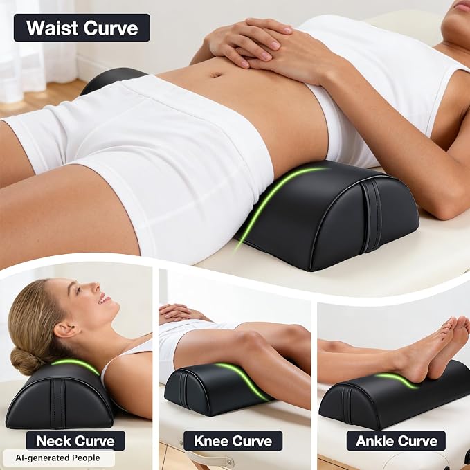 Noverlife Upgraded Large Massage Bolsters for Under Legs, 24 x 8 x 4 in Leg Bolster for Massage Table PU Leather Half Moon Pillow, Ankles Back Pain Relief Knee Bolster Cushion Bolster Pillow for Legs