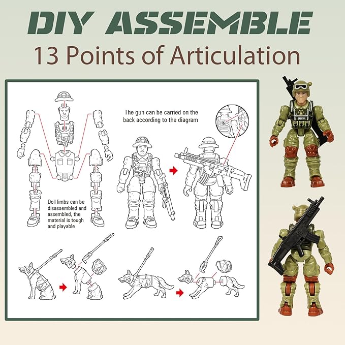 HAPTIME Army Men Action Figures with Weapons, Toy Soldiers for Boys, Plastic Army Toys for Boys 6-8, Birthday Gift for Military Collectors (6Pcs Green + 6Pcs Yellow)
