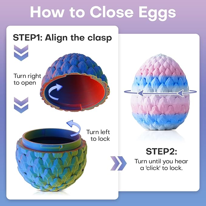 FYEFKJSA 3D Printed Dragon Eggs with Dragon Inside - 12Inch,Articulated Fidget 3D Printed Animals, Interesting Decorative Gift, Easter Basket Essentials Stuffers (Random Ocean Tides)