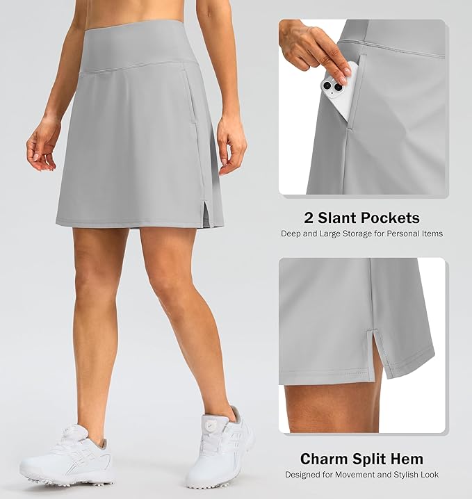 18" Skorts for Women 3 Pockets High Waist Long Athletic Tennis Skirt Golf Skort for Casual Summer Travel