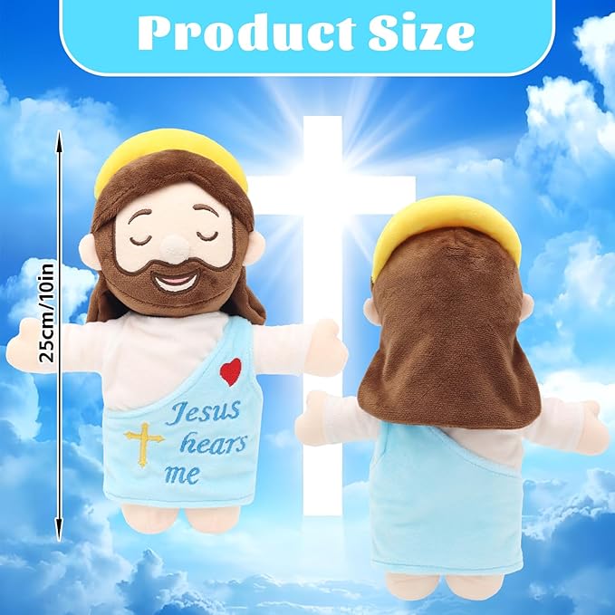 Jesus Plush 10", Jesus Plush Stuffed Doll with Halo,White-Skinned Closed-Eye Cute Jesus Plushie for Kids,Christian Stuff Religious Party Toys for Church Easter Christmas Baptisms Favors