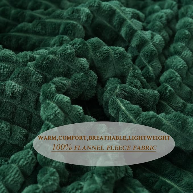 Puncuntex Fleece Blanket Dark Green 108"×90" with Square Grid Design | Super Soft Plush Cozy Flannel Throw Blanket Luxury for Couch Sofa Chair