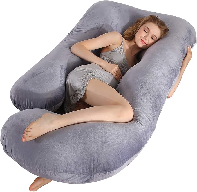 Victostar Pregnancy Pillow,57 inches U Shaped Maternity Pillow with Removable Cover Full Body Pillow Support for Back, HIPS, Legs, Belly (Dark Gray)