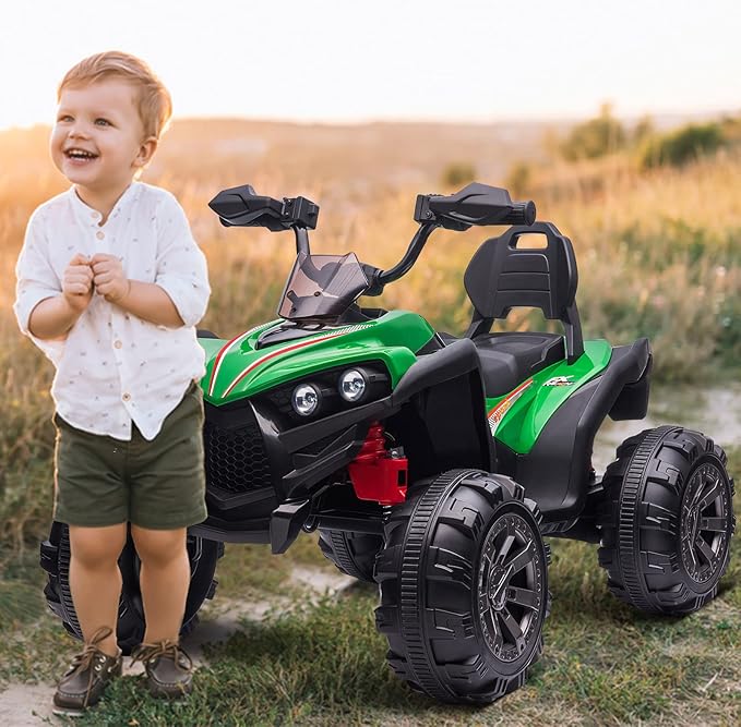 OTTARO 12V Ride on ATV 2 Seater, 4 Wheeler Electric Quad for Kids 3-8 w/ 17" Length Seat, LED Lights, 2 Speeds, Soft Braking, Rear Pedal & Backrest